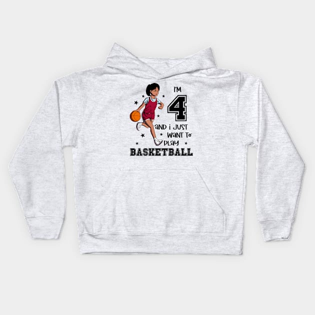 Girl plays basketball - I am 4 Kids Hoodie by Modern Medieval Design